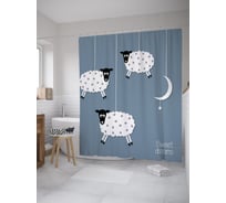 Штора (занавеска) для ванной JoyArty "Сладкие сны мишутки овечек" из сатена, 180х200 см с крючками, sc_61192