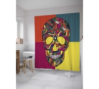 Штора (занавеска) для ванной JoyArty "Череп арт" из сатена, 180х200 см с крючками, sc_35918