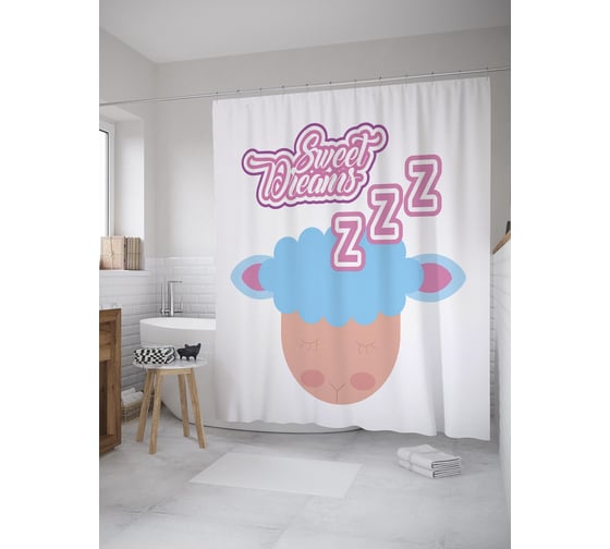 Штора (занавеска) для ванной JoyArty "Мечты овечки" из сатена, 180х200 см с крючками, sc_61160 1