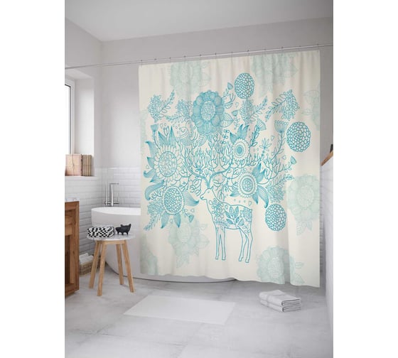 Штора (занавеска) для ванной JoyArty "Энергия оленя" из сатена, 180х200 см с крючками, sc_9564 1