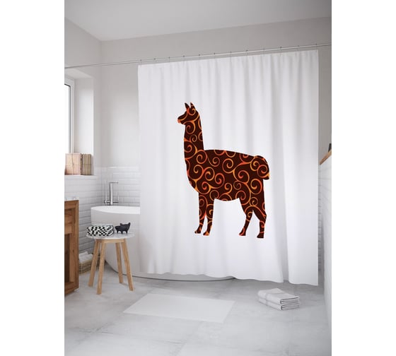 Штора (занавеска) для ванной JoyArty "Лама в завитках" из сатена, 180х200 см с крючками, sc_53956 1