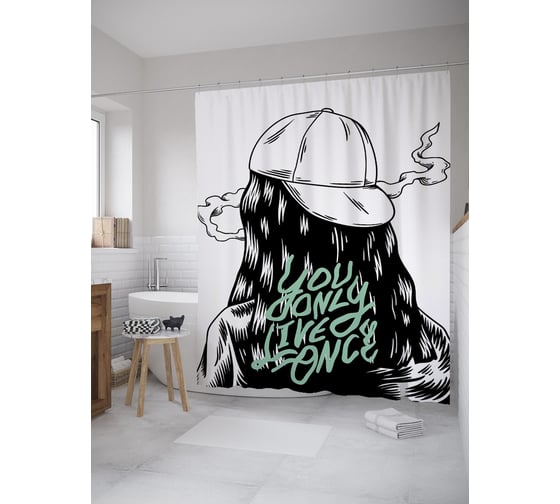 Штора (занавеска) для ванной JoyArty "Жизнь в дыму" из сатена, 180х200 см с крючками, sc_62197 1