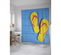 Штора (занавеска) для ванной JoyArty "Вьетнамки на террасе" из сатена, 180х200 см с крючками, sc_34753