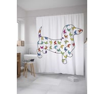 Штора (занавеска) для ванной JoyArty "Лягушки и такса" из сатена, 180х200 см с крючками, sc_7918