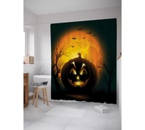 Штора (занавеска) для ванной JoyArty "Джек-фонарь в полнолуние" из сатена, 180х200 см с крючками, sc_36716