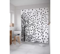 Штора (занавеска) для ванной JoyArty "Птицы на ветках" из сатена, 180х200 см с крючками, sc_7665