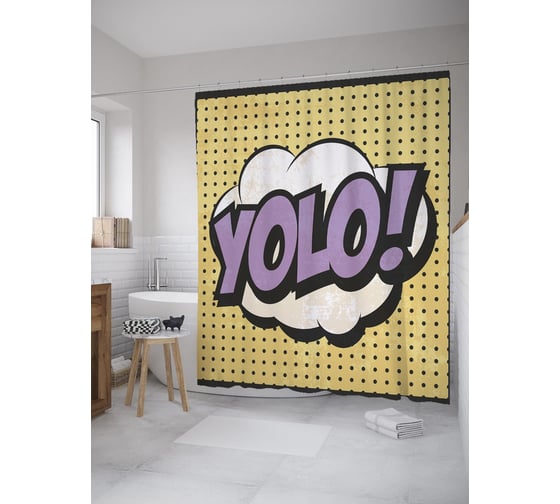Штора (занавеска) для ванной JoyArty "Йоло поп-арт" из сатена, 180х200 см с крючками, sc_62201 1