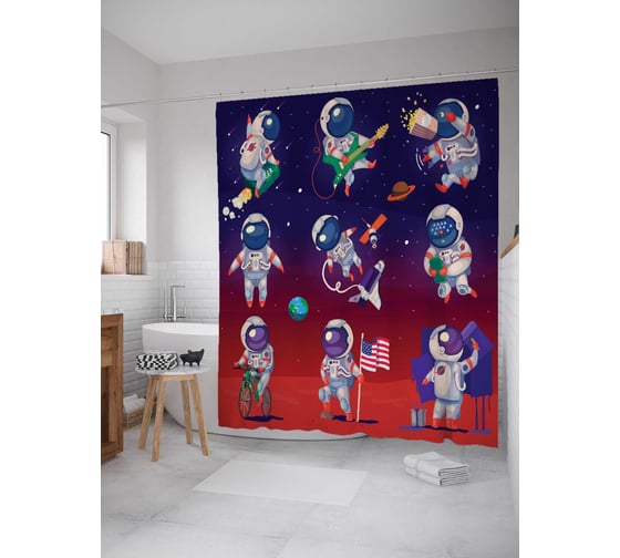 Штора (занавеска) для ванной JoyArty "Звездный мир" из сатена, 180х200 см с крючками, sc_9877 1