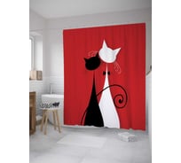 Штора (занавеска) для ванной JoyArty "Кошачье свидание" из сатена, 180х200 см с крючками, sc_33480