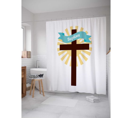 Штора (занавеска) для ванной JoyArty "Крест верующих" из сатена, 180х200 см с крючками, sc_9598