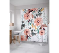 Штора (занавеска) для ванной JoyArty "Пастельные маки" из сатена, 180х200 см с крючками, sc_70707
