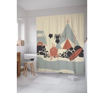 Штора (занавеска) для ванной JoyArty "Костер и палатка" из сатена, 180х200 см с крючками, sc_62798