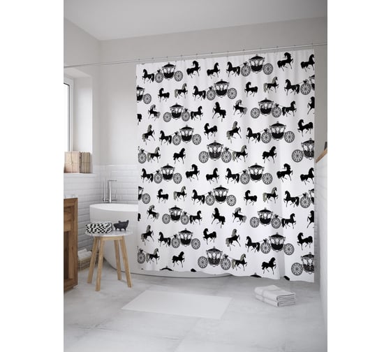 Штора (занавеска) для ванной JoyArty "Карета и лошадь" из сатена, 180х200 см с крючками, sc_52420 1