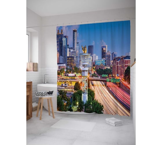 Штора (занавеска) для ванной JoyArty "Урбанистический город" из сатена, 180х200 см с крючками, sc_36821