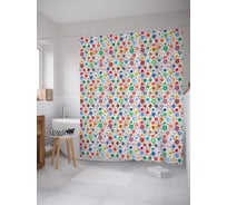 Штора (занавеска) для ванной JoyArty "Разноцветные цветы и горошек" из сатена, 180х200 см с крючками, sc_64371