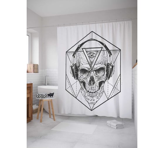 Штора (занавеска) для ванной JoyArty "Масонский череп" из сатена, 180х200 см с крючками, sc_9754 1