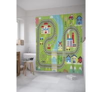 Штора (занавеска) для ванной JoyArty "Детская трамвайная дорога с мостами" из сатена, 180х200 см с крючками, sc_55281