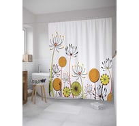 Штора (занавеска) для ванной JoyArty "Цветочные зонтики и шары" из сатена, 180х200 см с крючками, sc_32922
