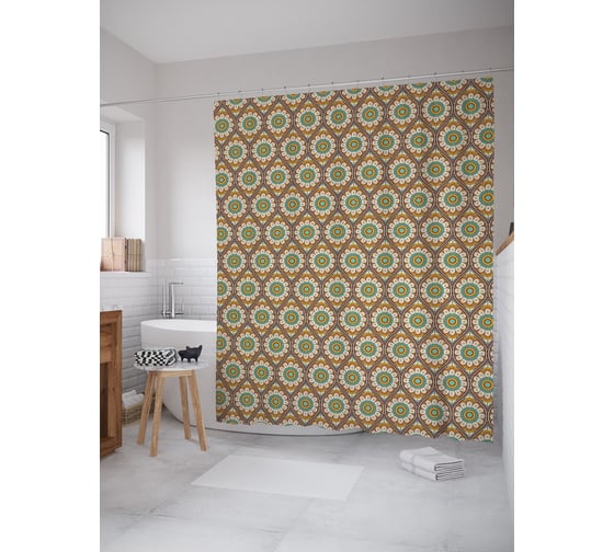 Штора (занавеска) для ванной JoyArty "Цветочные овалы" из сатена, 180х200 см с крючками, sc_63422 1