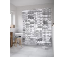 Штора (занавеска) для ванной JoyArty "Городские застройки графика" из сатена, 180х200 см с крючками, sc_59727