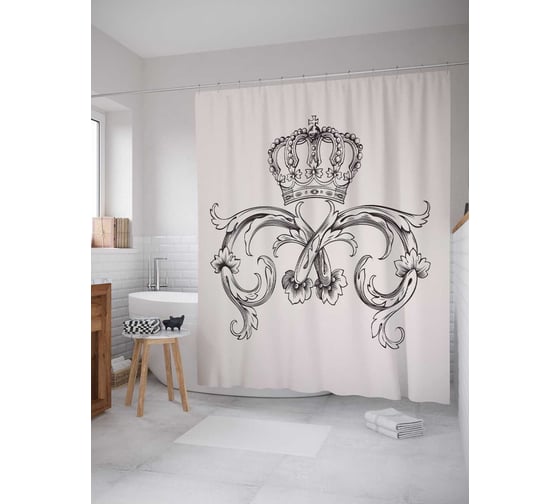 Штора (занавеска) для ванной JoyArty "Цветочная корона" из сатена, 180х200 см с крючками, sc_9476