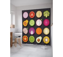 Штора (занавеска) для ванной JoyArty "Изобилие с огорода" из сатена, 180х200 см с крючками, sc_62424