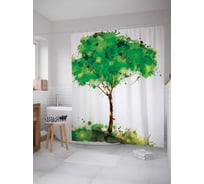 Штора (занавеска) для ванной JoyArty "Дерево акварелью" из сатена, 180х200 см с крючками, sc_7113