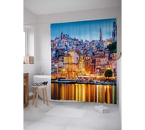 Штора (занавеска) для ванной JoyArty "Огни Порту" из сатена, 180х200 см с крючками, sc_36653