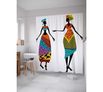 Штора (занавеска) для ванной JoyArty "Яркие африканки" из сатена, 180х200 см с крючками, sc_36775
