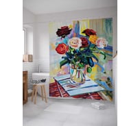 Штора (занавеска) для ванной JoyArty "Цветочный натюрморт" из сатена, 180х200 см с крючками, sc_72065