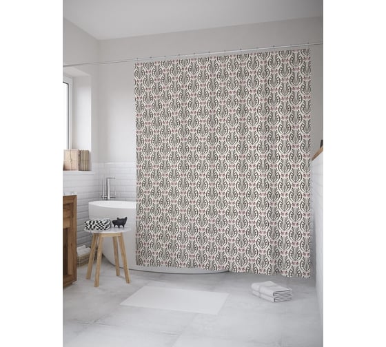 Штора (занавеска) для ванной JoyArty "Орнаментальный чертополох" из сатена, 180х200 см с крючками, sc_59698 1