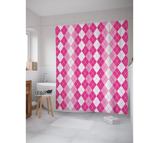 Штора (занавеска) для ванной JoyArty "Классический аргайл" из сатена, 180х200 см с крючками, sc_64406 1