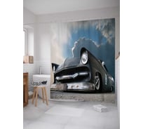 Штора (занавеска) для ванной JoyArty "Небесный ретроавтомобиль" из сатена, 180х200 см с крючками, sc_9919