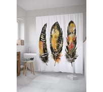 Штора (занавеска) для ванной JoyArty "Перо акварель" из сатена, 180х200 см с крючками, sc_59594