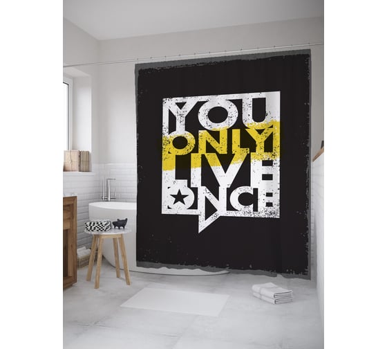 Штора (занавеска) для ванной JoyArty "Живешь один раз" из сатена, 180х200 см с крючками, sc_62192 1
