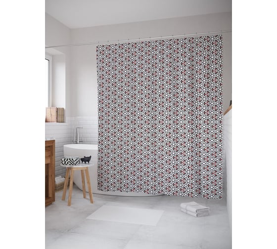 Штора (занавеска) для ванной JoyArty "Элементный орнамент" из сатена, 180х200 см с крючками, sc_54498 1