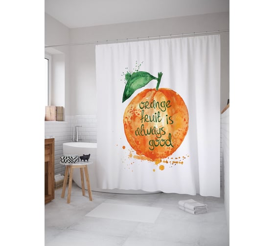 Штора (занавеска) для ванной JoyArty "Апельсин это всегда хорошо" из сатена, 180х200 см с крючками, sc_62302 1