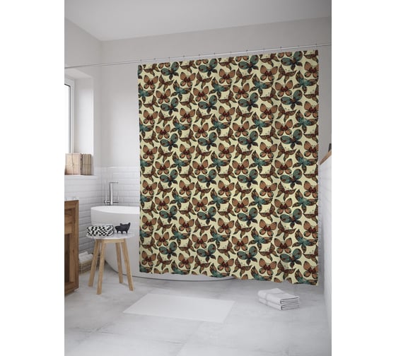 Штора (занавеска) для ванной JoyArty "Разнокрылые бабочки" из сатена, 180х200 см с крючками, sc_60826 1