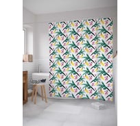 Штора (занавеска) для ванной JoyArty "Пальмовые цветы" из сатена, 180х200 см с крючками, sc_71180