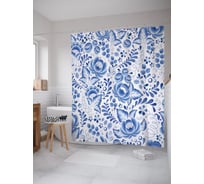 Штора (занавеска) для ванной JoyArty "Керамическая гжель" из сатена, 180х200 см с крючками, sc_62522