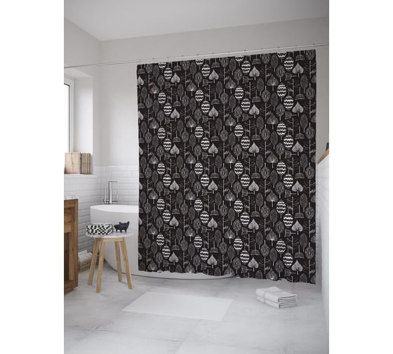 Штора (занавеска) для ванной JoyArty "Орнаментальные листья" из сатена, 180х200 см с крючками, sc_59758 1