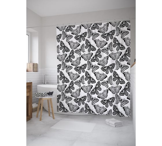 Штора (занавеска) для ванной JoyArty "Такие разные бабочки" из сатена, 180х200 см с крючками, sc_52506 1