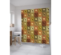 Штора (занавеска) для ванной JoyArty "Жираф и слон" из сатена, 180х200 см с крючками, sc_52474