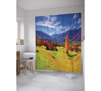 Штора (занавеска) для ванной JoyArty "Пастбище в предгорье" из сатена, 180х200 см с крючками, sc_60545