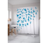 Штора (занавеска) для ванной JoyArty "Миграция бабочек" из сатена, 180х200 см с крючками, sc_62519