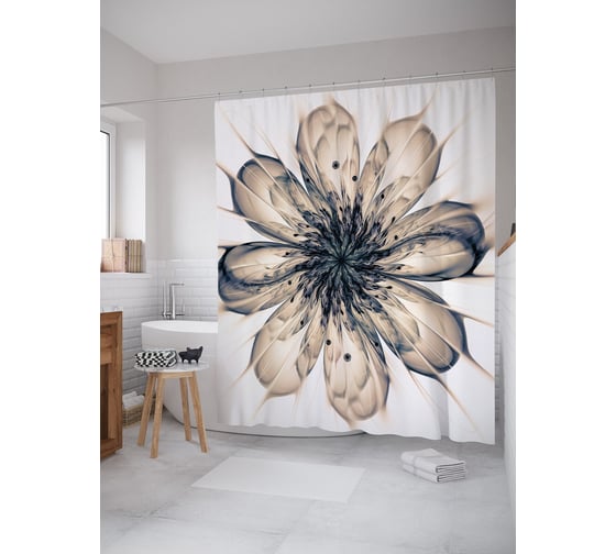 Штора (занавеска) для ванной JoyArty "Фрактальный цветок" из сатена, 180х200 см с крючками, sc_64393 1