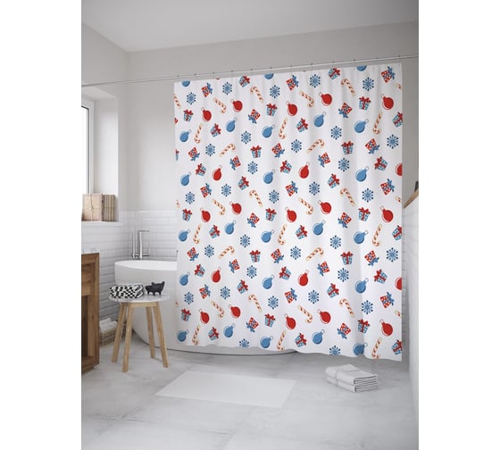 Штора (занавеска) для ванной JoyArty "Векторные подарки" из сатена, 180х200 см с крючками, sc_52594 1