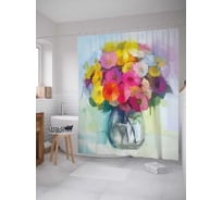 Штора (занавеска) для ванной JoyArty "Ваза цветов" из сатена, 180х200 см с крючками, sc_74209