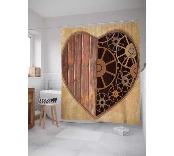 Штора (занавеска) для ванной JoyArty "Механика любви" из сатена, 180х200 см с крючками, sc_6972 1