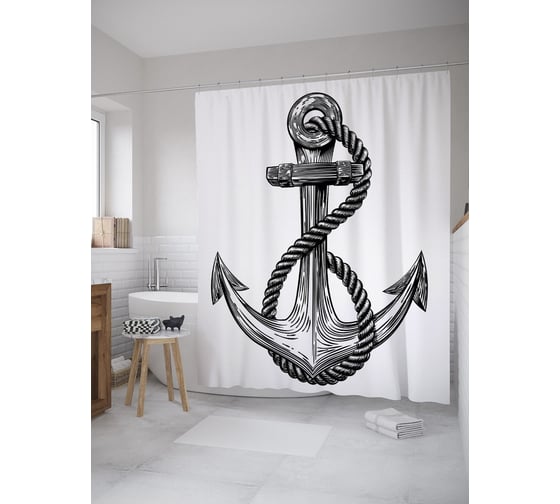 Штора (занавеска) для ванной JoyArty "Древний якорь" из сатена, 180х200 см с крючками, sc_61829 1